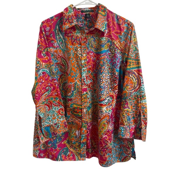 Lauren Ralph Lauren Tops - Lauren Ralph Lauren Womens Size 1X Vibrant Paisley 3/4 Sleeve Lightweight Blouse